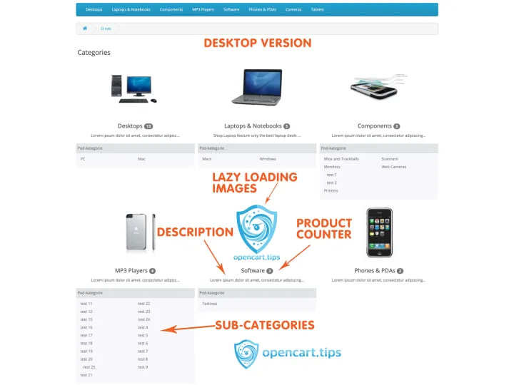Home Page Categories OpenCart