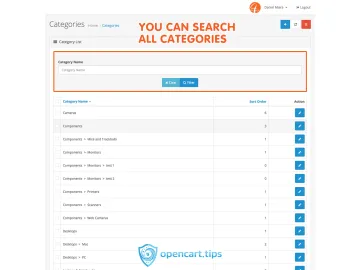 Search Field in Admin Category OpenCart 2